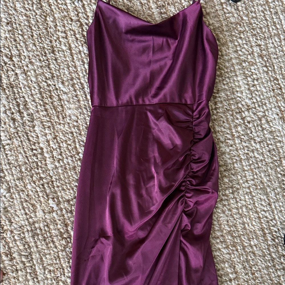 BETSY ADAM  floor length Dress in Deep Plum with Side Ruching and side slit